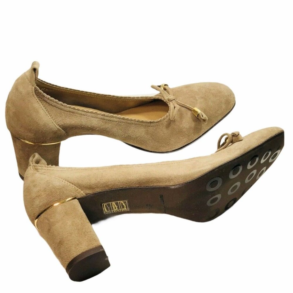 Sesto Meucci Suede Leather Gold Trim Shoes Pumps - Picture 3 of 12